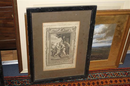 A group of assorted pictures including Bartolozzi after Mortimer, The Death of Sir Philip Sydney, 1815, 39 x 40cm